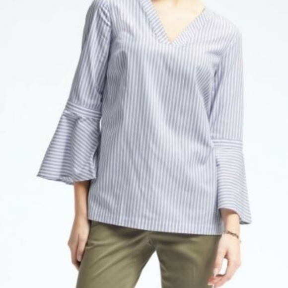 Banana Republic Tops - Banana Republic Blue Striped Bell Sleeves Shirt